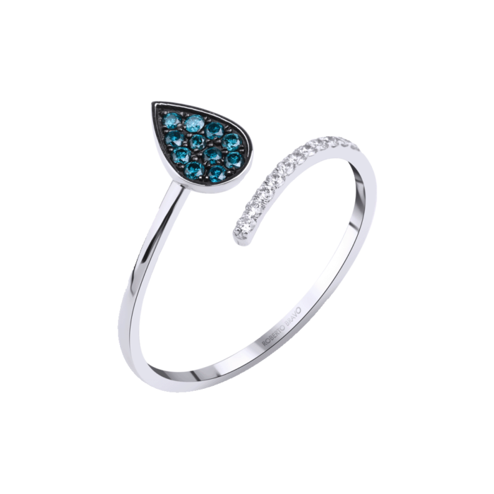 Inel din aur alb  18kt cu diamante albastre si transparente NAVIBLUE