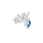 Cercei in forma de libelula din aur alb de 14 kt cu diamante transparente si topaz albastru