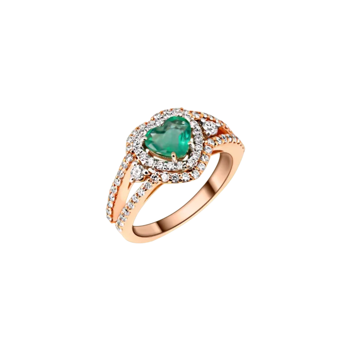 Inel din aur alb de 18kt cu diamante transparente si smarald. Disponibil pentru precomanda