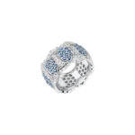 Inel din aur alb de 18kt cu diamante transparente si safire albastre. Disponibil pentru precomanda