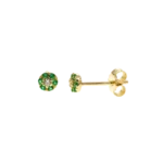 Cercei aur galben 14kt, small flower cu cristale verzi si transp