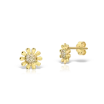 Cercei aur alb 14kt, floare cu CZ, 5mm